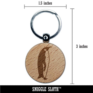 Emperor Penguin Profile Engraved Wood Round Keychain Tag Charm