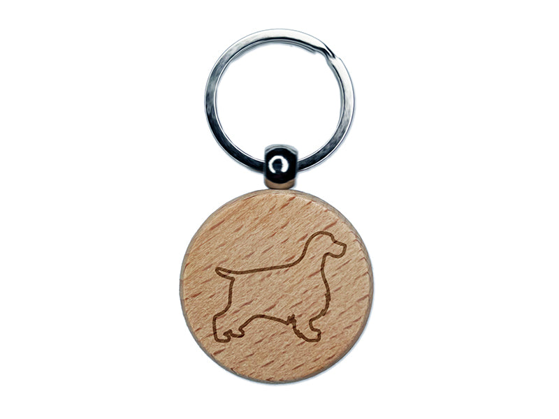 English Cocker Spaniel Dog Outline Engraved Wood Round Keychain Tag Charm