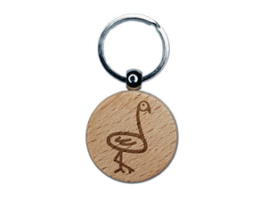 Flamingo Doodle Engraved Wood Round Keychain Tag Charm