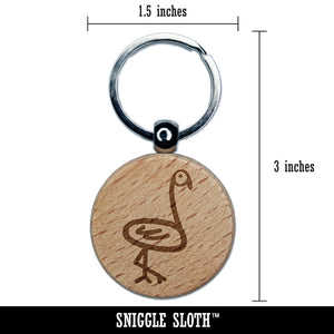 Flamingo Doodle Engraved Wood Round Keychain Tag Charm