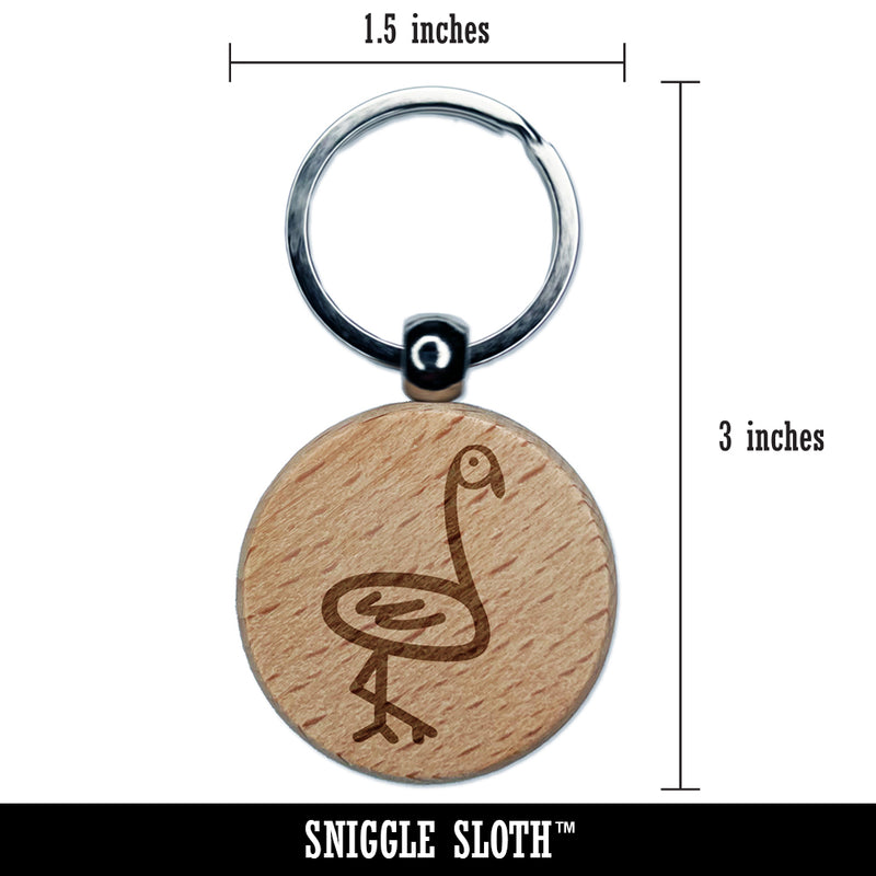 Flamingo Doodle Engraved Wood Round Keychain Tag Charm