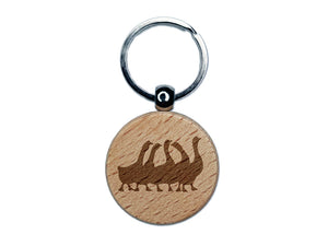 Geese Gaggle Goose Family Solid Engraved Wood Round Keychain Tag Charm