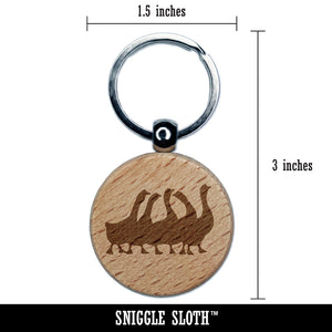 Geese Gaggle Goose Family Solid Engraved Wood Round Keychain Tag Charm