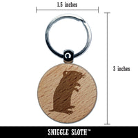 Gerbil Standing Profile Engraved Wood Round Keychain Tag Charm