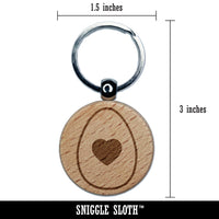 Heart in Egg Engraved Wood Round Keychain Tag Charm