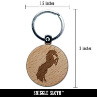 Horse Rearing on Hind Legs Solid Engraved Wood Round Keychain Tag Charm