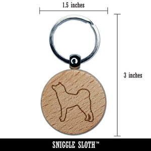Japanese Akita Dog Outline Engraved Wood Round Keychain Tag Charm