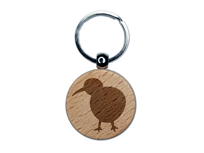 Kiwi Bird Solid Engraved Wood Round Keychain Tag Charm