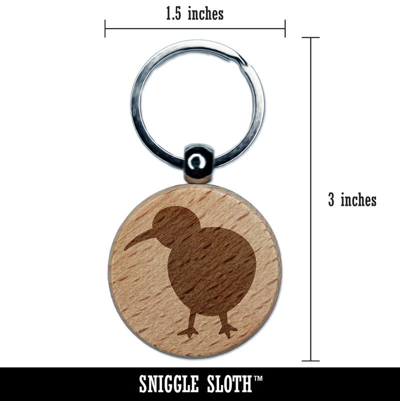 Kiwi Bird Solid Engraved Wood Round Keychain Tag Charm