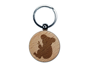 Koala with Leaves Solid Engraved Wood Round Keychain Tag Charm