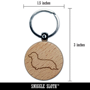 Long Haired Dachshund Dog Outline Engraved Wood Round Keychain Tag Charm