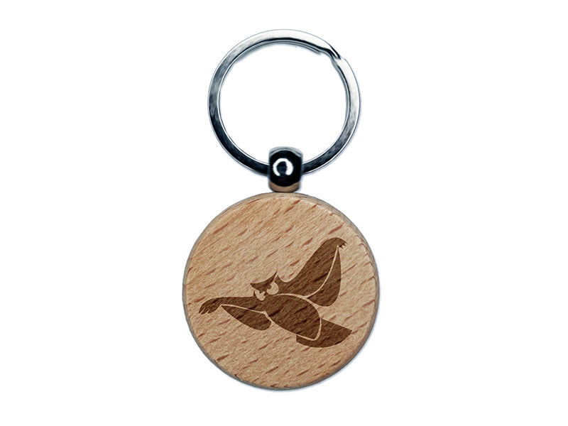 Owl Flying Bird Doodle Engraved Wood Round Keychain Tag Charm