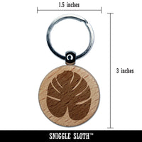 Palm Leaf Tropical Engraved Wood Round Keychain Tag Charm