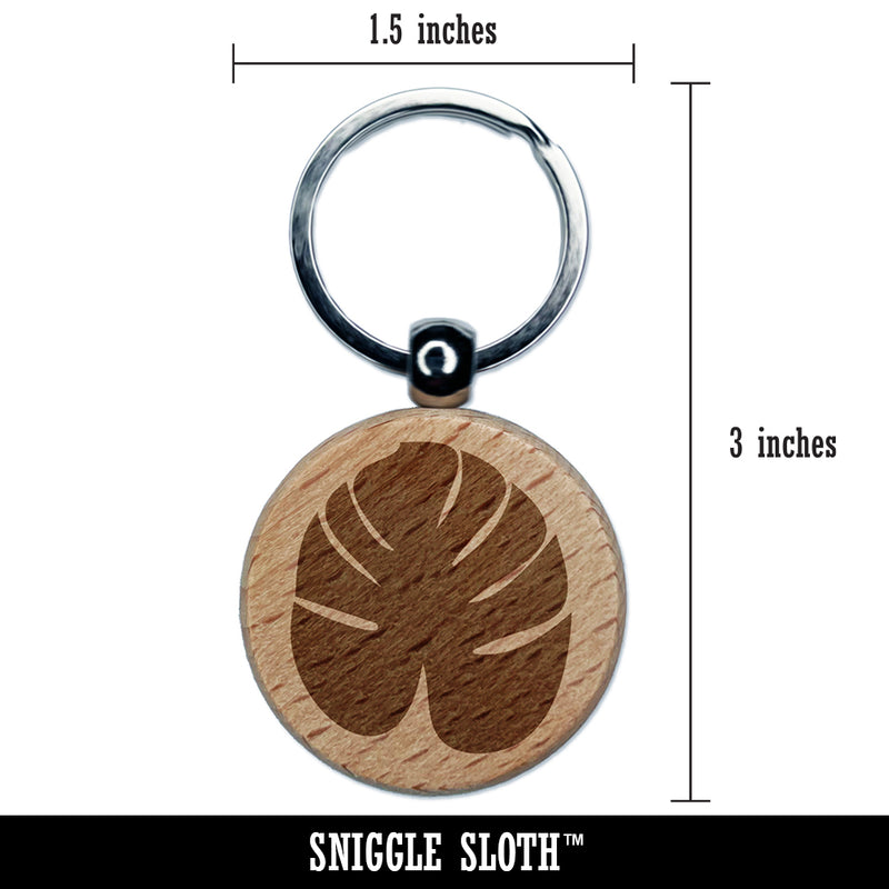 Palm Leaf Tropical Engraved Wood Round Keychain Tag Charm