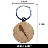 Parakeet on Branch Bird Solid Engraved Wood Round Keychain Tag Charm