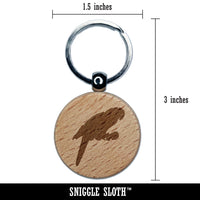 Parrot on Branch Bird Sketch Solid Engraved Wood Round Keychain Tag Charm