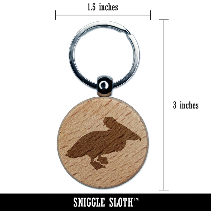 Pelican Bird Solid Engraved Wood Round Keychain Tag Charm