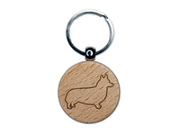 Pembroke Welsh Corgi Dog Outline Engraved Wood Round Keychain Tag Charm