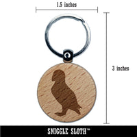 Puffin Bird Solid Engraved Wood Round Keychain Tag Charm