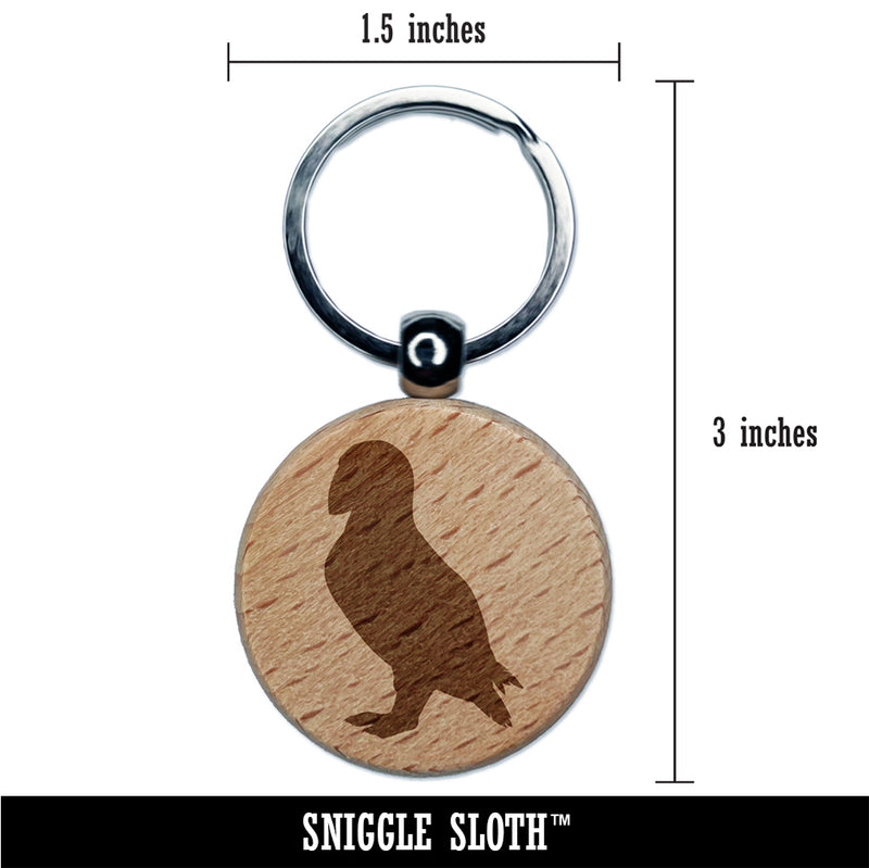 Puffin Bird Solid Engraved Wood Round Keychain Tag Charm