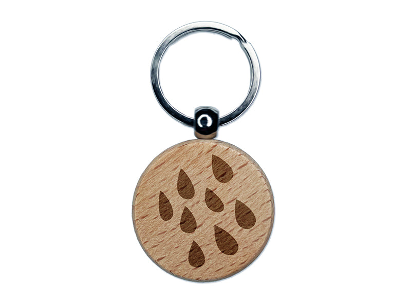 Rain Shower Engraved Wood Round Keychain Tag Charm