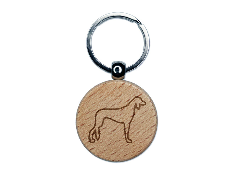 Saluki Dog Outline Engraved Wood Round Keychain Tag Charm