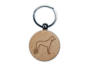 Saluki Dog Outline Engraved Wood Round Keychain Tag Charm