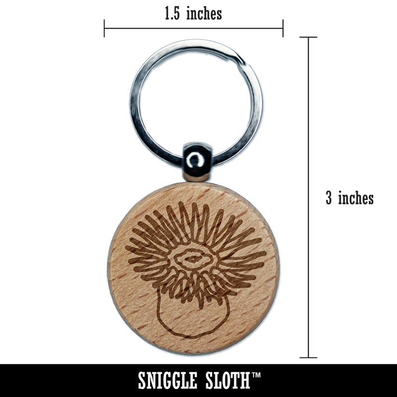 Sea Anemone with Tentacles Mouth Ocean Engraved Wood Round Keychain Tag Charm