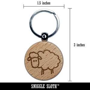 Sheep Doodle Engraved Wood Round Keychain Tag Charm