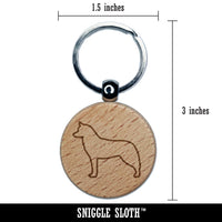 Siberian Husky Dog Outline Engraved Wood Round Keychain Tag Charm