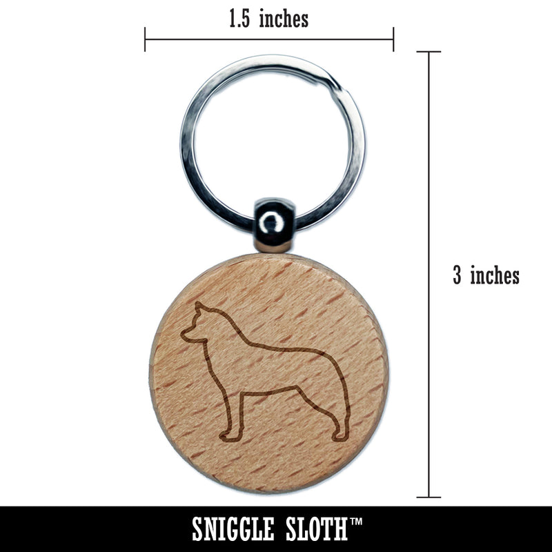 Siberian Husky Dog Outline Engraved Wood Round Keychain Tag Charm