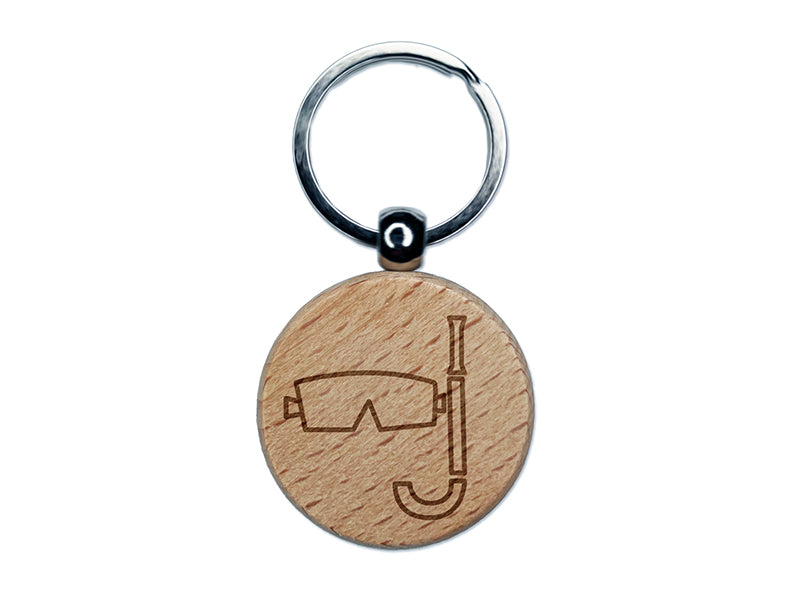 Snorkel Mask Doodle Engraved Wood Round Keychain Tag Charm