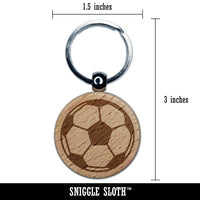 Soccer Ball Engraved Wood Round Keychain Tag Charm