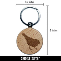 Sparrow Bird Solid Engraved Wood Round Keychain Tag Charm