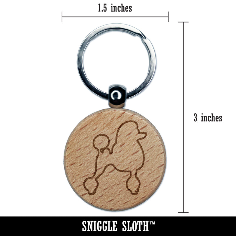 Standard Poodle Dog Outline Engraved Wood Round Keychain Tag Charm