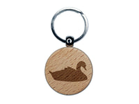 Swan Swimming Solid Engraved Wood Round Keychain Tag Charm