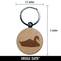 Swan Swimming Solid Engraved Wood Round Keychain Tag Charm