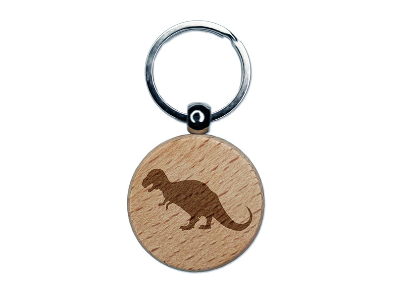 Tyrannosaurus Rex Dinosaur Solid Engraved Wood Round Keychain Tag Charm