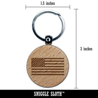 USA United States of America Flag Engraved Wood Round Keychain Tag Charm