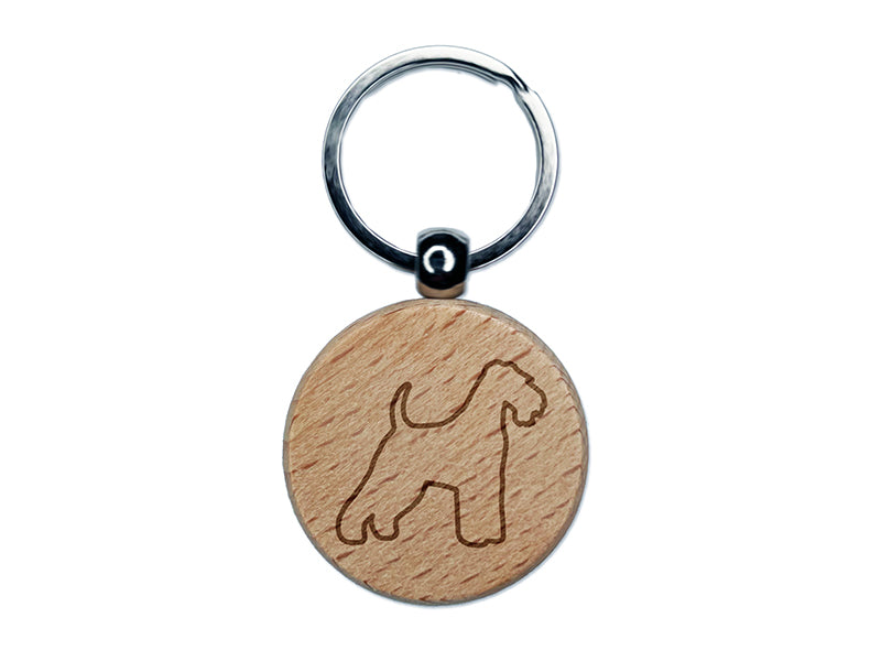 Welsh Terrier Dog Outline Engraved Wood Round Keychain Tag Charm