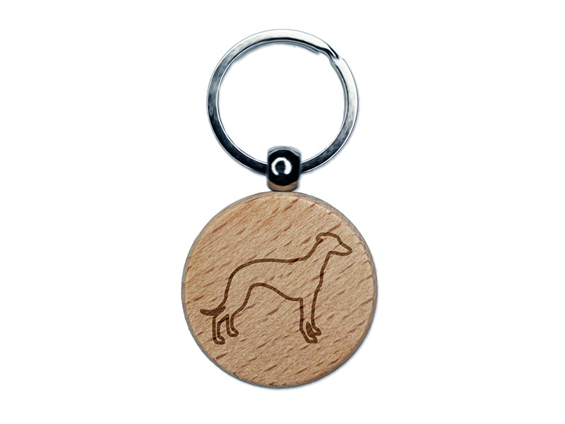 Whippet Dog Outline Engraved Wood Round Keychain Tag Charm