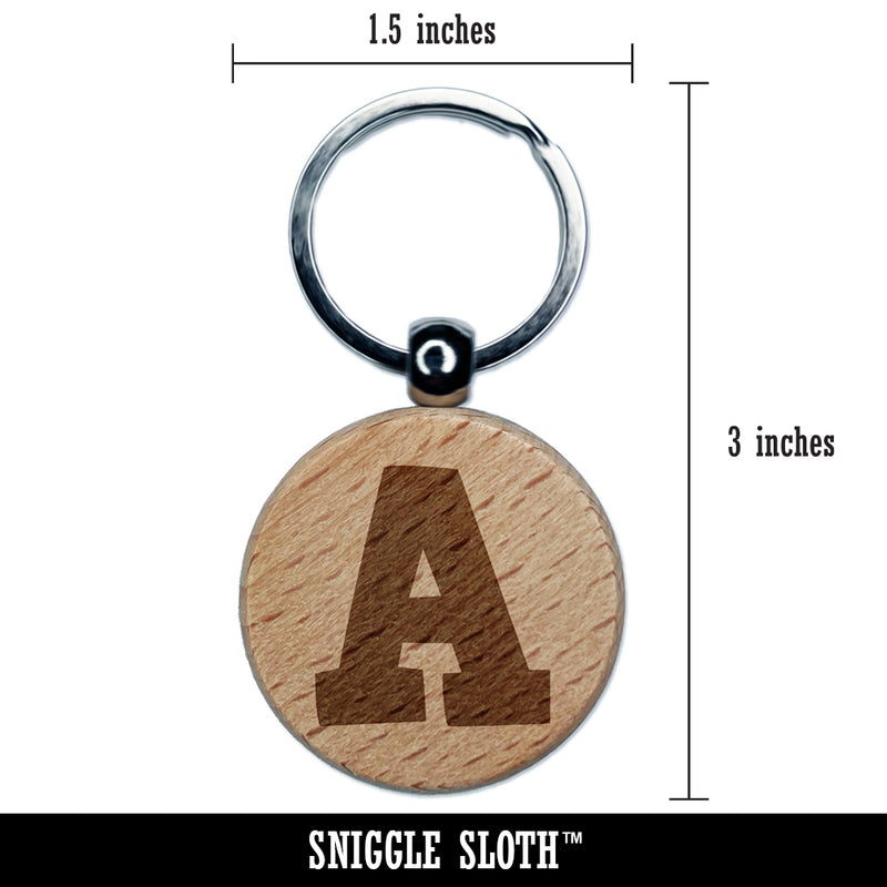 Letter A Uppercase Fun Bold Font Engraved Wood Round Keychain Tag Charm