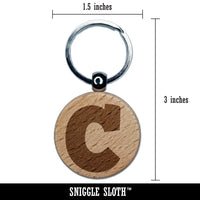 Letter C Uppercase Fun Bold Font Engraved Wood Round Keychain Tag Charm
