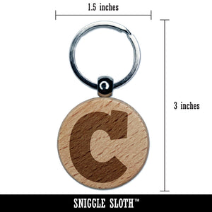 Letter C Uppercase Fun Bold Font Engraved Wood Round Keychain Tag Charm