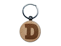 Letter D Uppercase Fun Bold Font Engraved Wood Round Keychain Tag Charm
