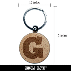 Letter G Uppercase Fun Bold Font Engraved Wood Round Keychain Tag Charm