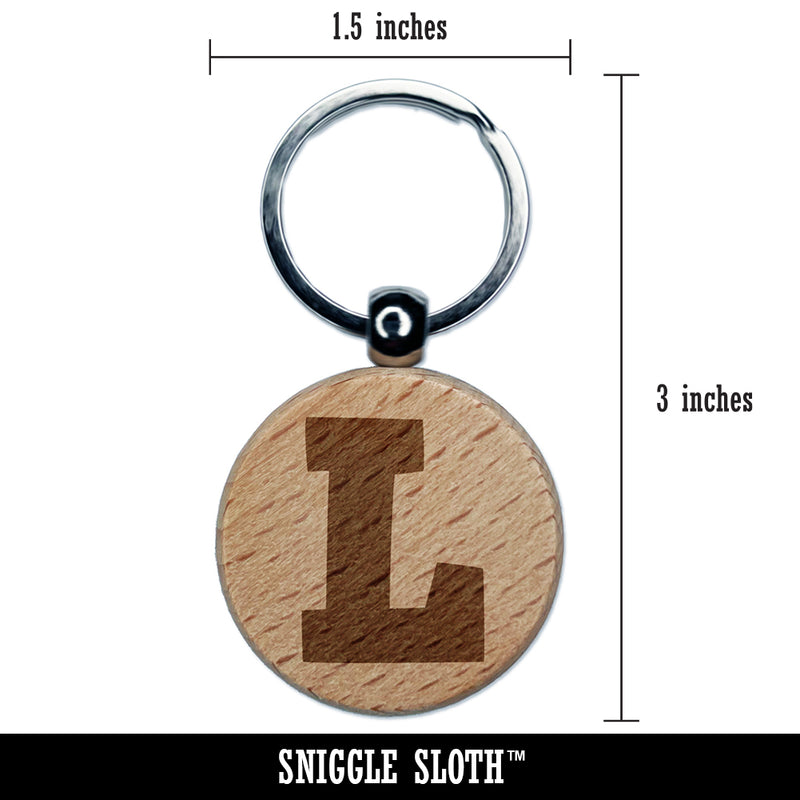 Letter L Uppercase Fun Bold Font Engraved Wood Round Keychain Tag Charm