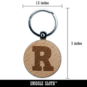 Letter R Uppercase Fun Bold Font Engraved Wood Round Keychain Tag Charm