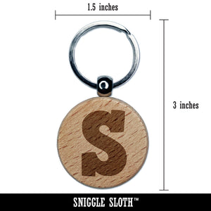 Letter S Uppercase Fun Bold Font Engraved Wood Round Keychain Tag Charm