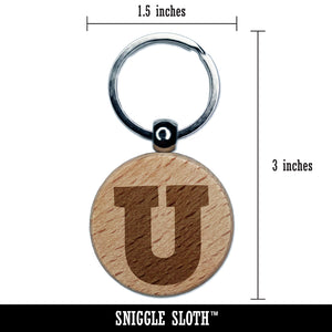 Letter U Uppercase Fun Bold Font Engraved Wood Round Keychain Tag Charm